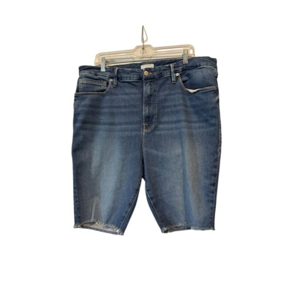 Good American Denim Shorts Womens Blue High Rise Distressed Raw Hem Plus Size 20